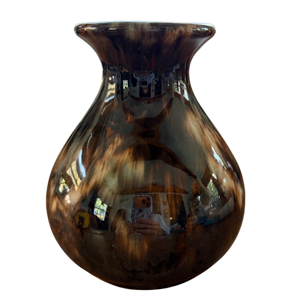 VTG Brush McCoy Brown Onyx Drip Glaze Vase Pot Belly Flared Rim Mold 731 6.25"